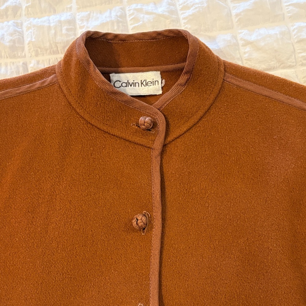 Calvin Klein Tan Wool Jacket with Unique Buttons